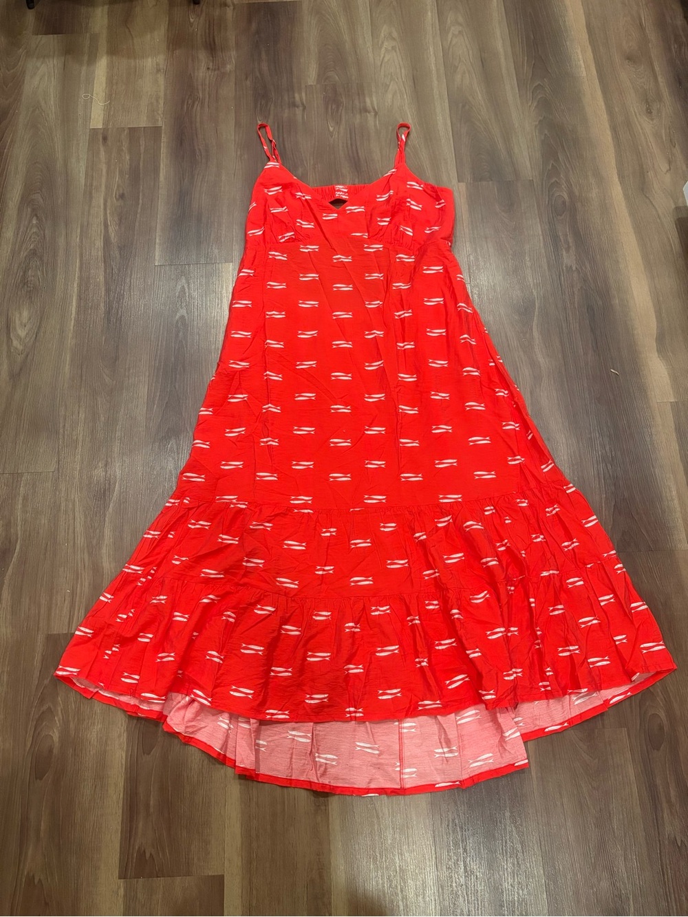 a new day Red Spaghetti-Strap Tiered Maxi Dress with White Accents